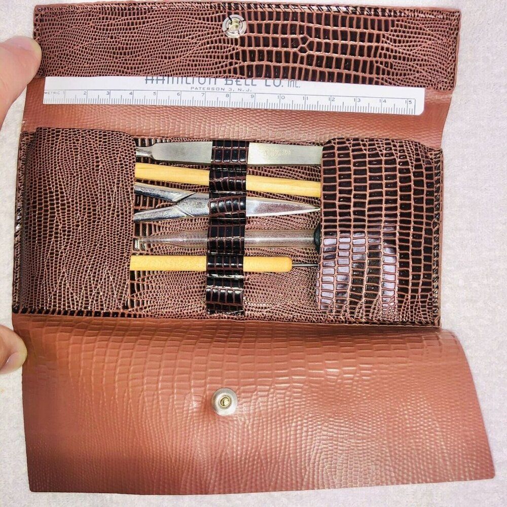 Vintage Hamilton Bell Co Dissection Kit Science Lab 6 Piece Brown Leather Case